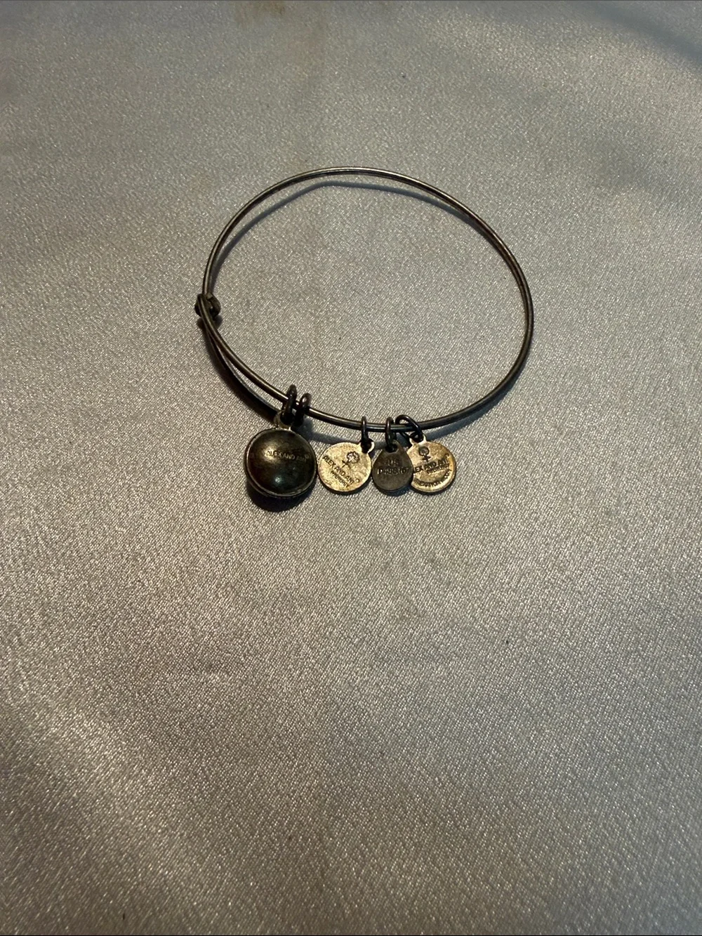 Alex and Ani Silver-Tone Bangle with Teal Crystal Charm